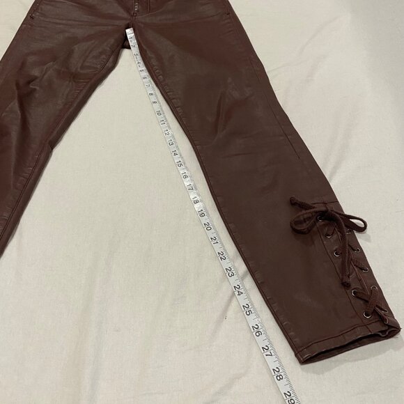 Anthro Pilcro‎ Script Coated Jeans with Side Lace Up Ties Size 28 in Clay - Picture 10 of 12